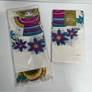 vintage hallmark paper tablecloths peacock angel teal purple kitschy christmas